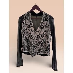 Cartise Faux Halter Evening Vegas Glitter Long Sleeve Top US 14 Night Wear VTG